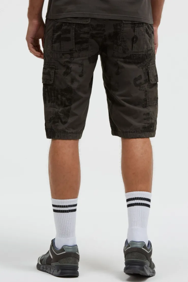 Cargo Shorts mit All Over Print dark wood