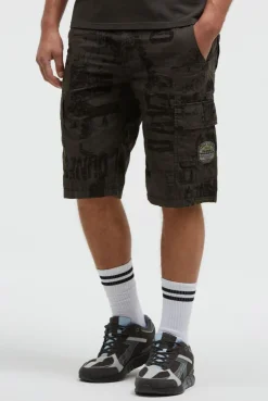 Cargo Shorts mit All Over Print dark wood