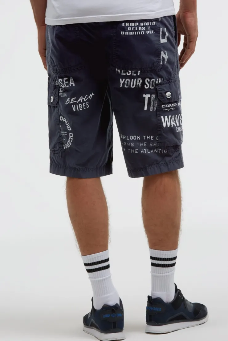 Cargo Shorts mit vielen Label Prints blue navy
