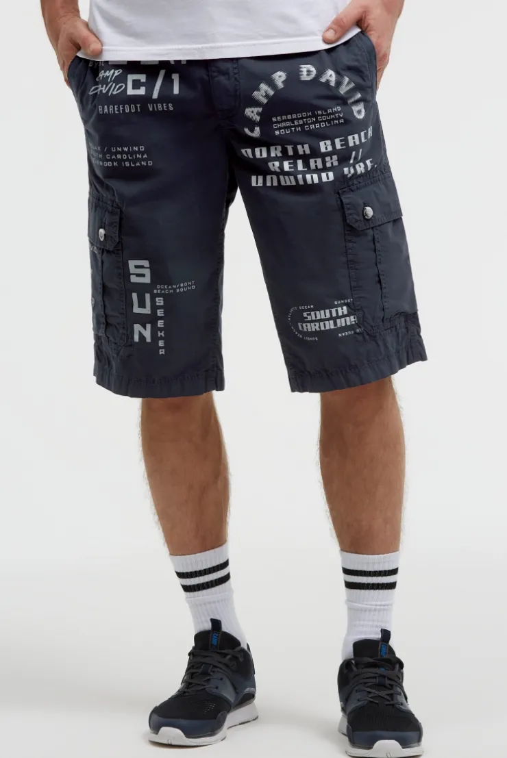 Cargo Shorts mit vielen Label Prints blue navy