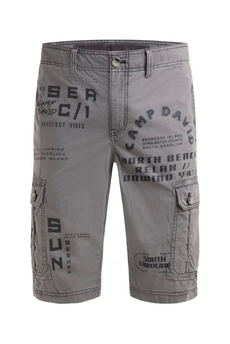 Cargo Shorts mit vielen Label Prints grey blue