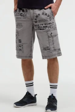Cargo Shorts mit vielen Label Prints grey blue