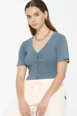 CLE-O Cropped Rib Cardigan fog blue