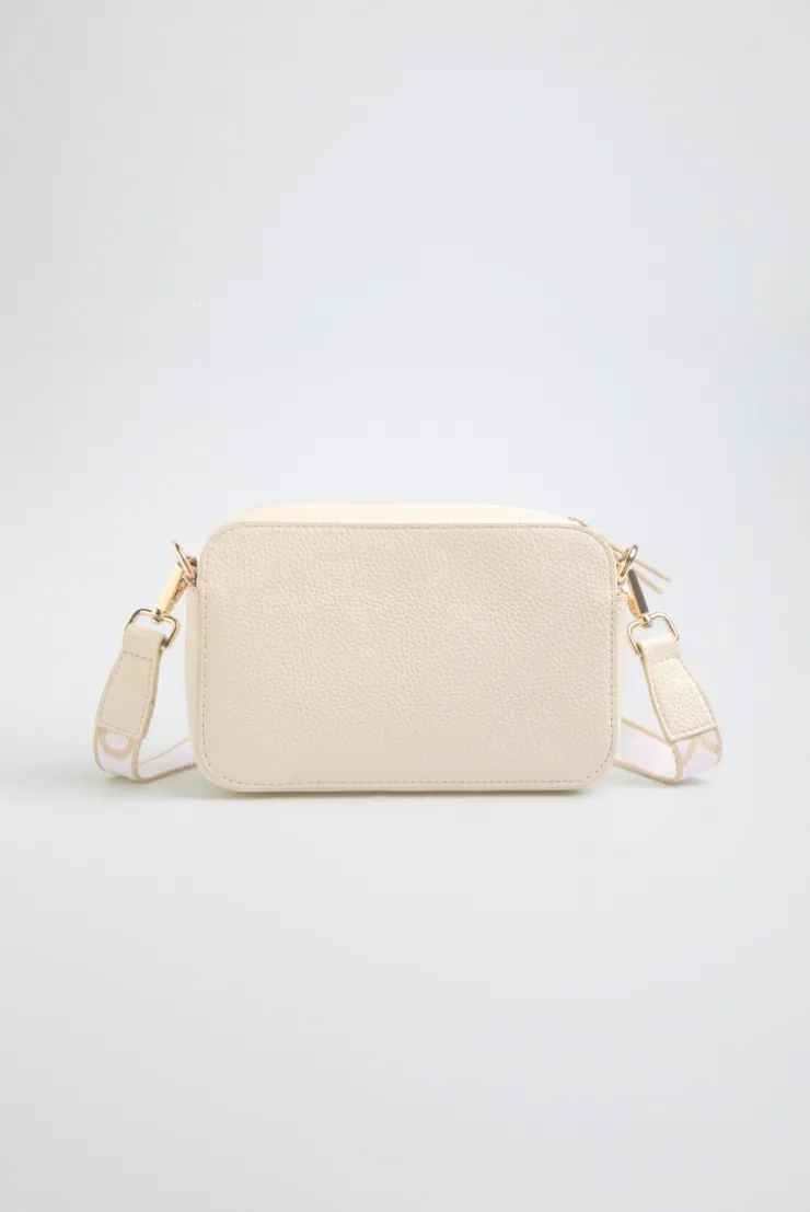 Crossbody Bag mit Logo und Intarsia-Webriemen old sand