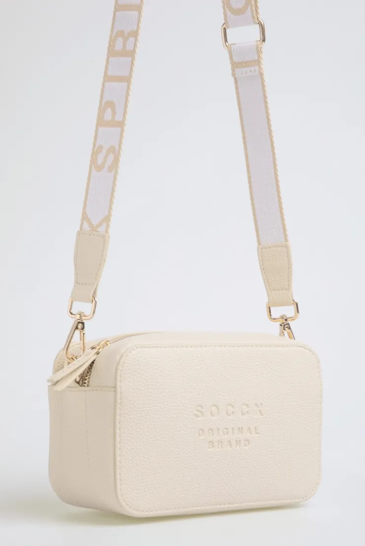 Crossbody Bag mit Logo und Intarsia-Webriemen old sand