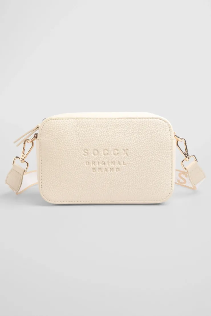 Crossbody Bag mit Logo und Intarsia-Webriemen old sand