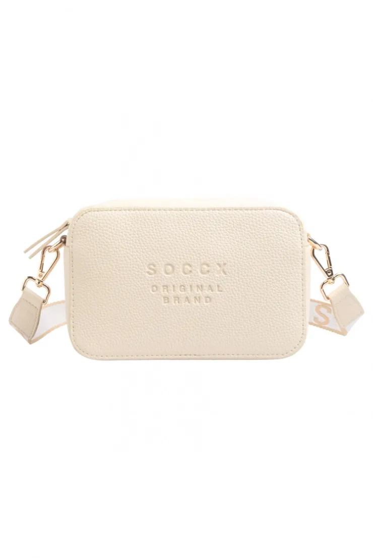 Crossbody Bag mit Logo und Intarsia-Webriemen old sand