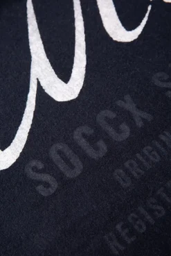 Dreieckstuch aus Flauschstrick mit Wording Prints blue navy