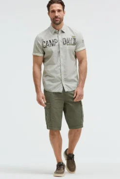 Gestreiftes Kurzarmhemd mit Logo Artwork green olive