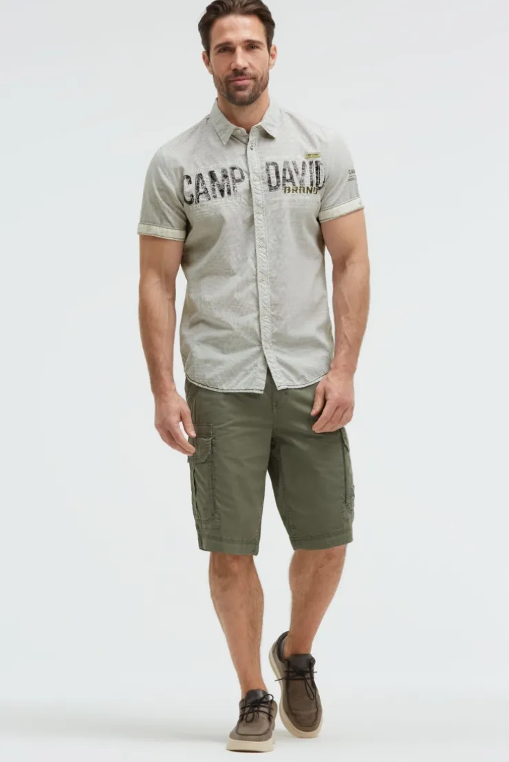 Gestreiftes Kurzarmhemd mit Logo Artwork green olive