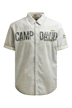 Gestreiftes Kurzarmhemd mit Logo Artwork green olive