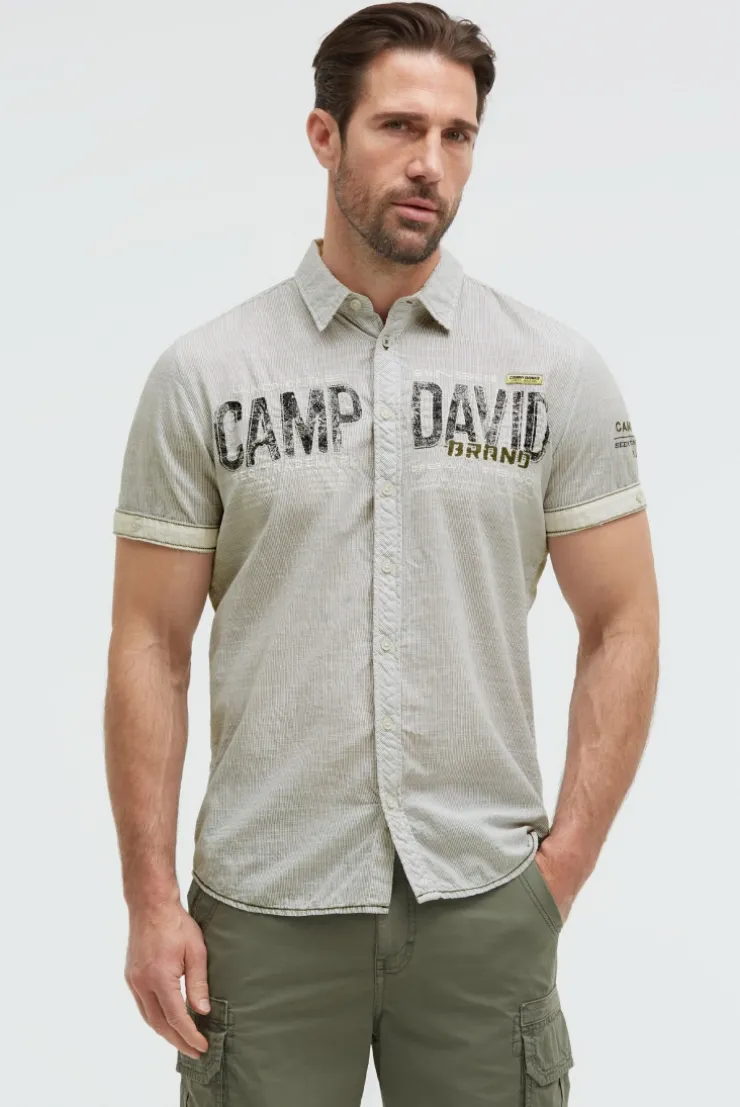 Gestreiftes Kurzarmhemd mit Logo Artwork green olive