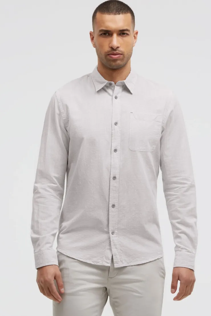 Gestreiftes Langarmhemd mit Flammgarnstruktur french grey