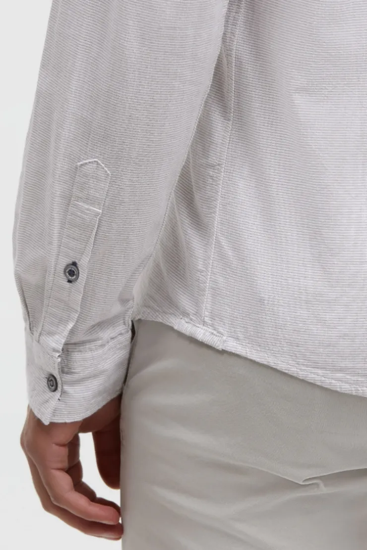 Gestreiftes Langarmhemd mit Flammgarnstruktur french grey