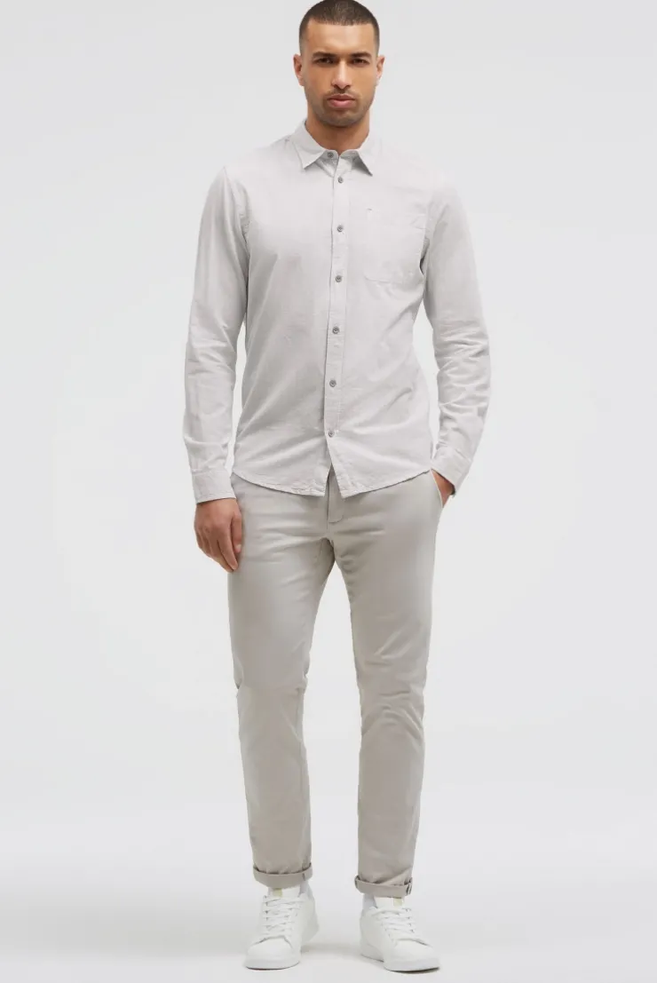 Gestreiftes Langarmhemd mit Flammgarnstruktur french grey