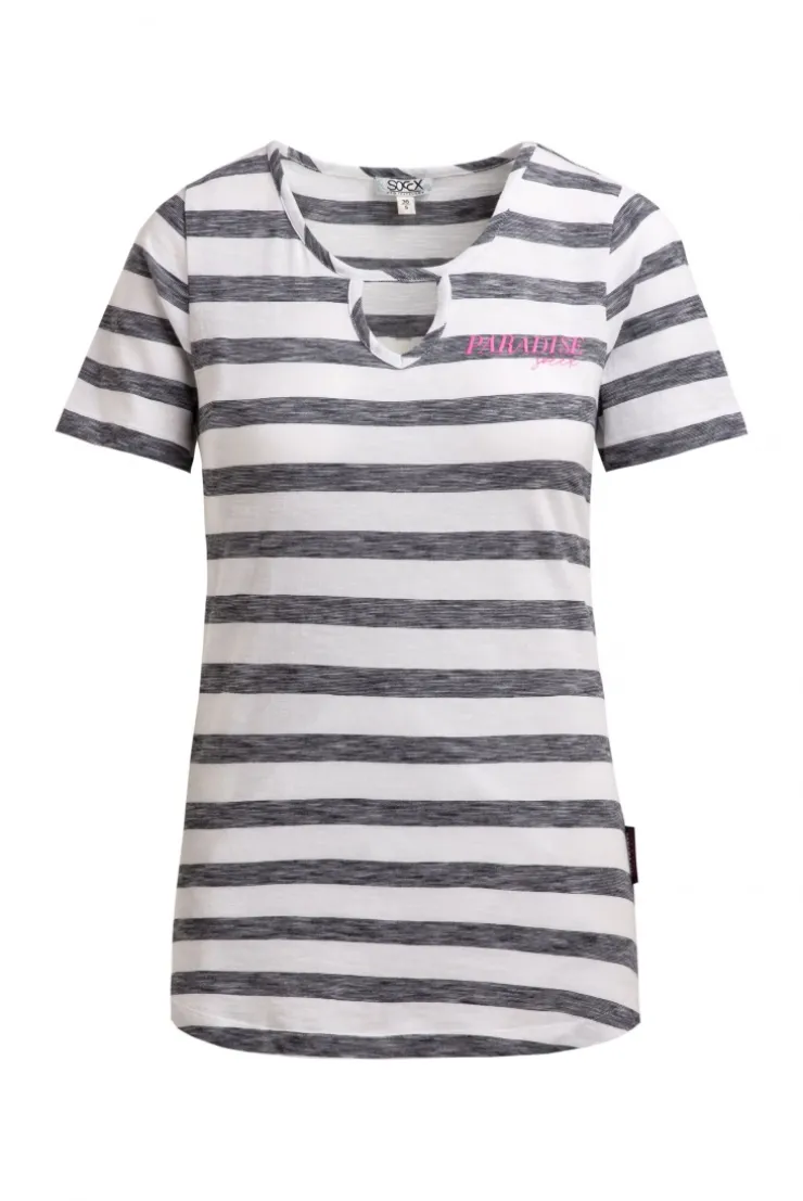 Gestreiftes T-Shirt mit Cut-Out und Print blue navy