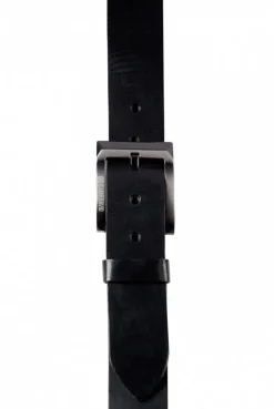 Gürtel aus Leder mit Logo auf der Metallschließe black