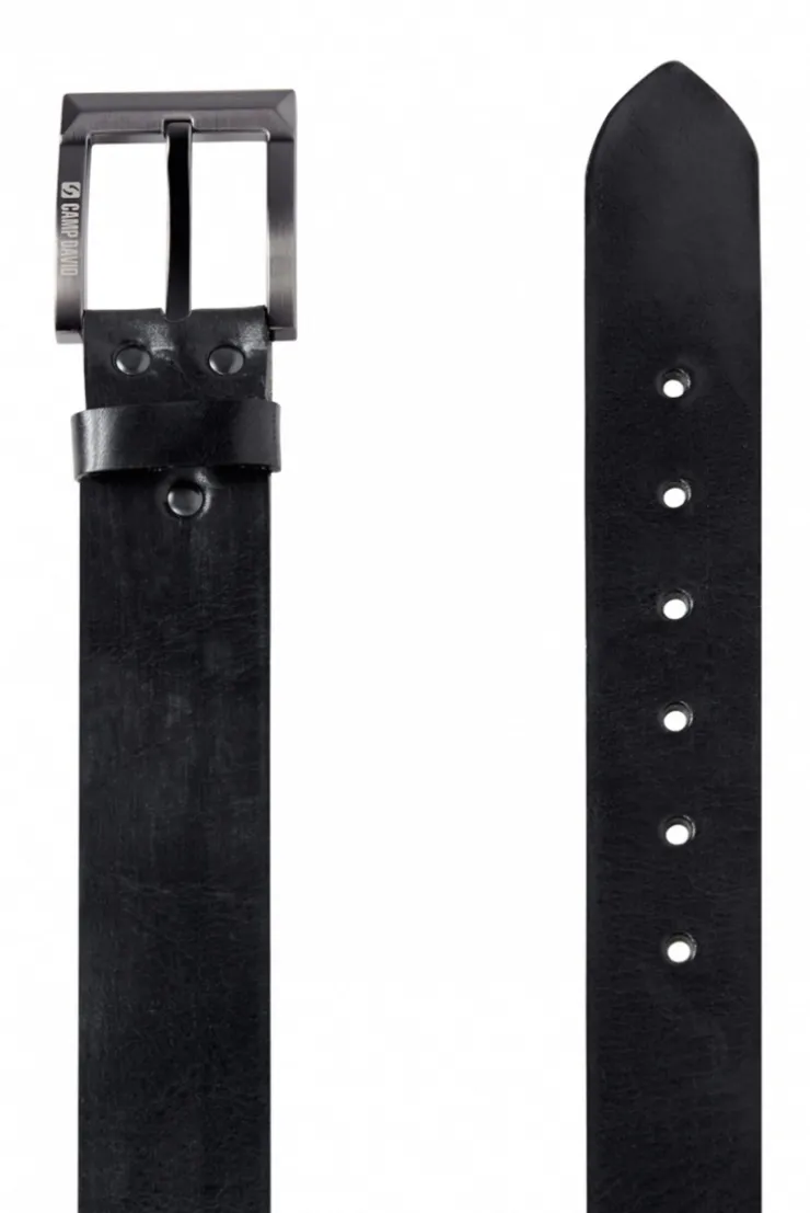 Gürtel aus Leder mit Logo auf der Metallschließe black