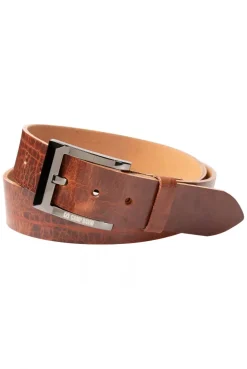 Gürtel aus Leder mit Logo auf der Metallschließe brown