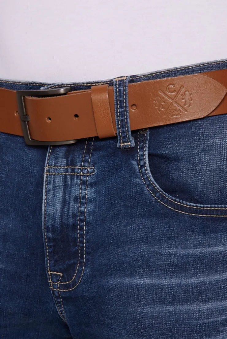 Gürtel aus Leder mit Logo-Prägung cognac