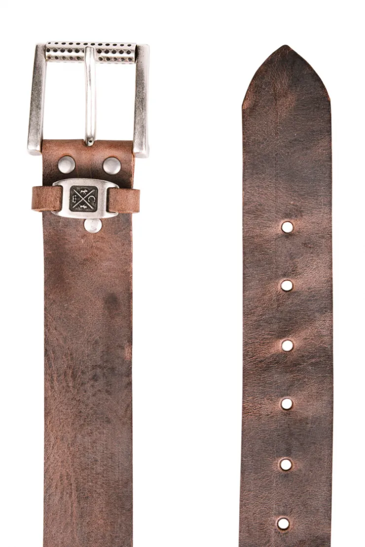 Gürtel aus Leder mit Metall-Logo brown
