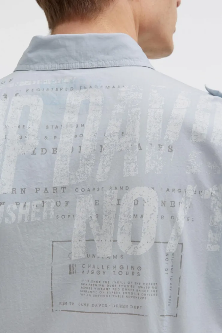 Hemd mit Back-Print, Brusttasche und Stickereien silver blue