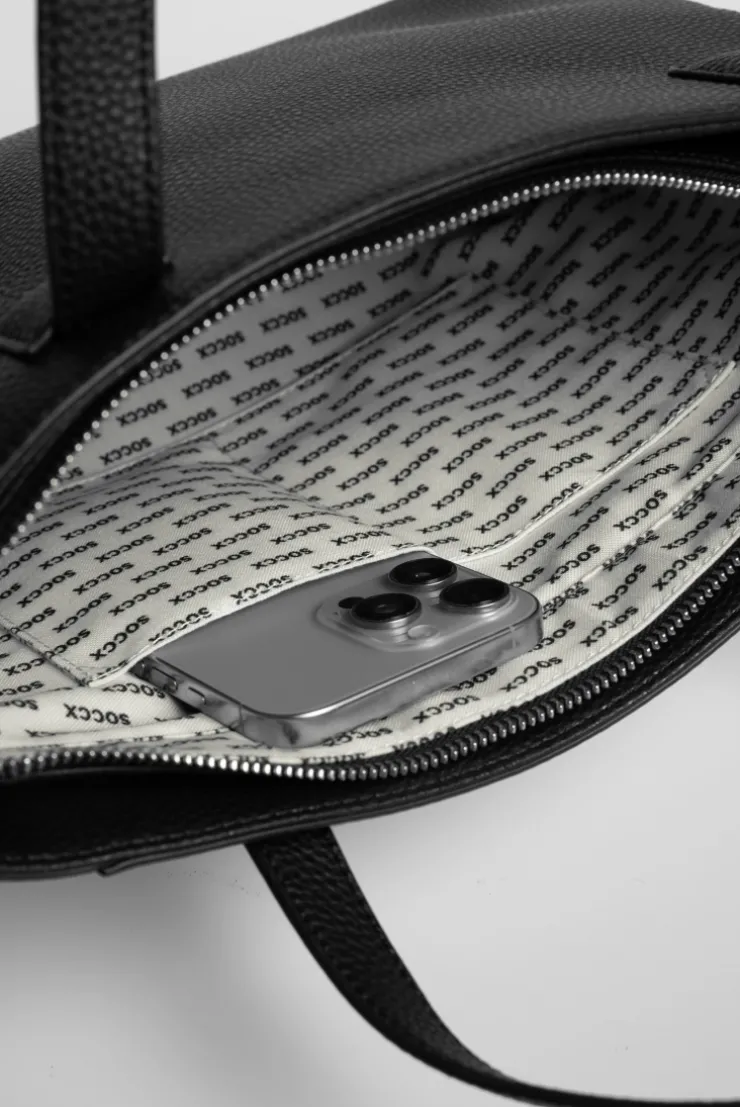 Henkeltasche mit Logo und Intarsia-Webriemen black