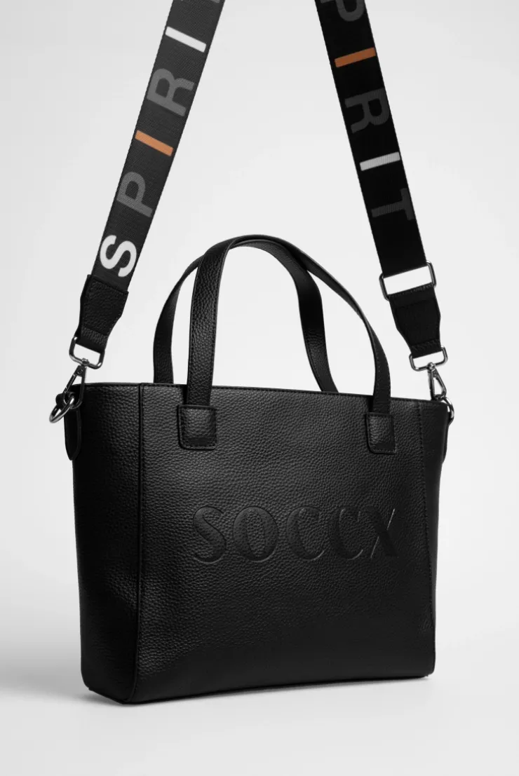 Henkeltasche mit Logo und Intarsia-Webriemen black