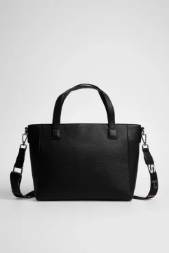 Henkeltasche mit Logo und Intarsia-Webriemen black