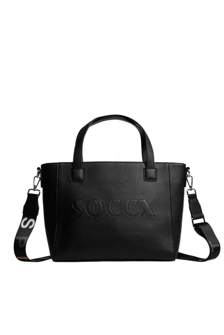 Henkeltasche mit Logo und Intarsia-Webriemen black