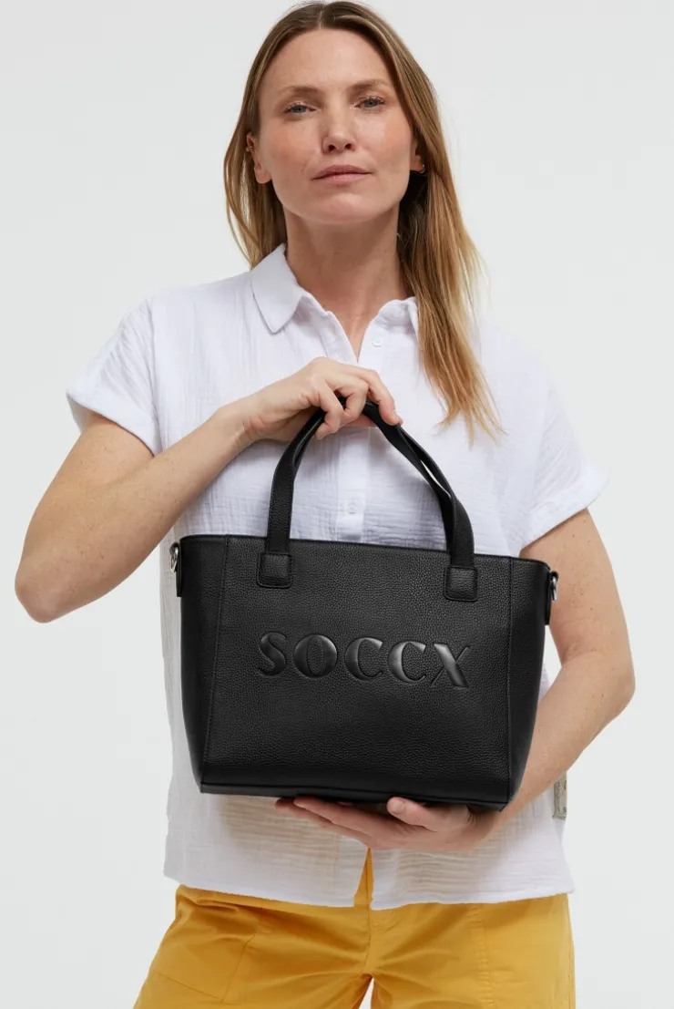 Henkeltasche mit Logo und Intarsia-Webriemen black