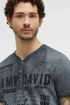 Henley-Shirt Oil Dyed mit Frontprint black