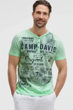 Henley-Shirt Oil Dyed mit Frontprint neon green
