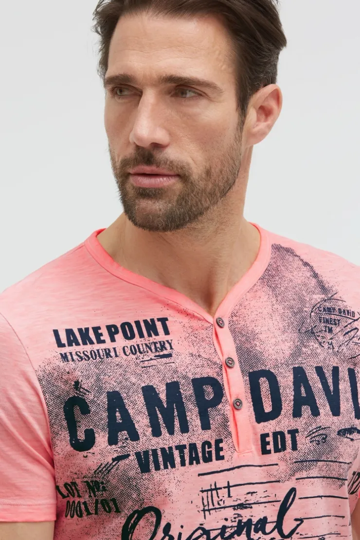 Henley-Shirt Oil Dyed mit Frontprint neon flame