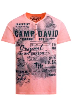 Henley-Shirt Oil Dyed mit Frontprint neon flame