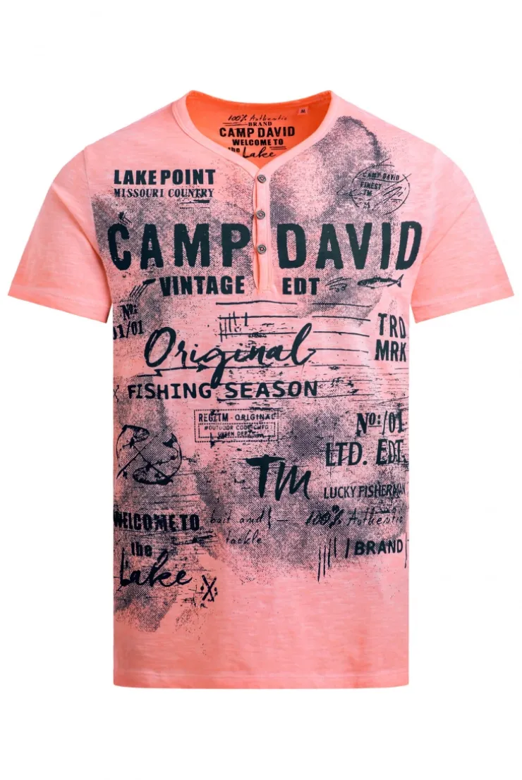 Henley-Shirt Oil Dyed mit Frontprint neon flame