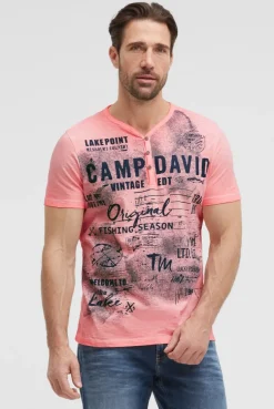 Henley-Shirt Oil Dyed mit Frontprint neon flame
