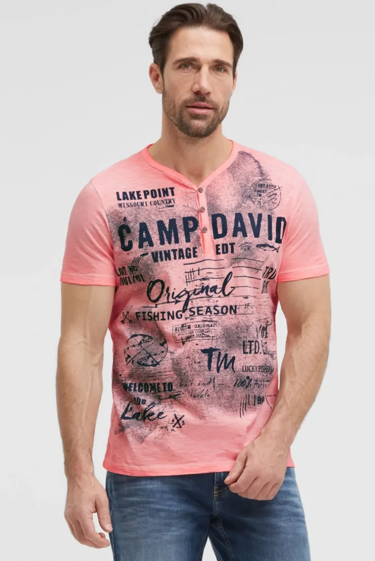 Henley-Shirt Oil Dyed mit Frontprint neon flame
