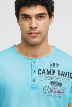Henley-Shirt Oil Dyed mit Label Prints aqua splash