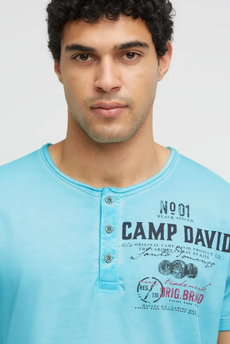Henley-Shirt Oil Dyed mit Label Prints aqua splash