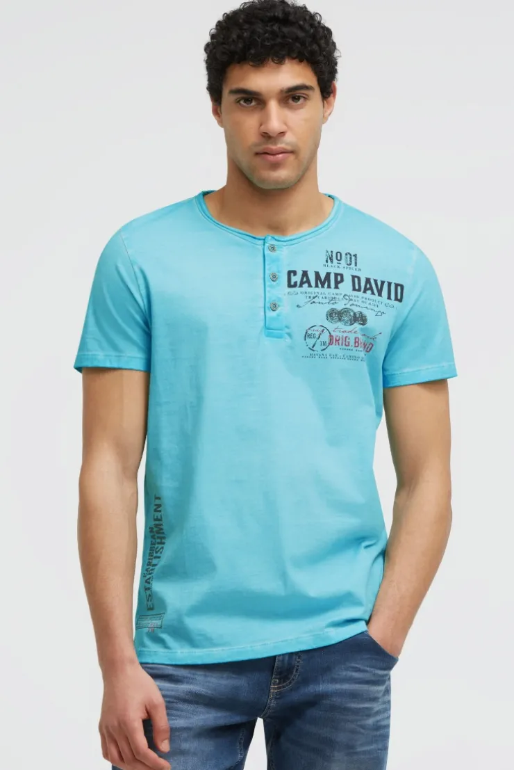 Henley-Shirt Oil Dyed mit Label Prints aqua splash