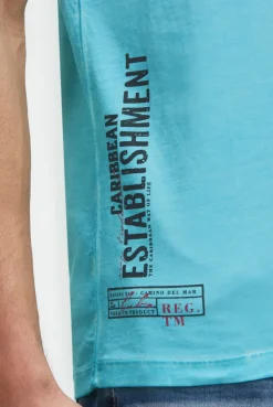 Henley-Shirt Oil Dyed mit Label Prints aqua splash