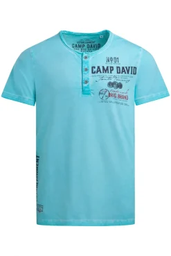 Henley-Shirt Oil Dyed mit Label Prints aqua splash