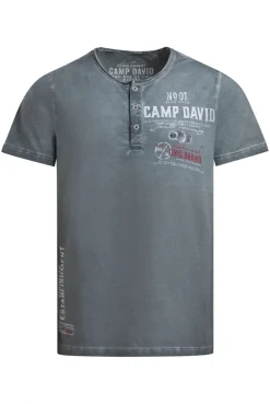 Henley-Shirt Oil Dyed mit Label Prints green shadow