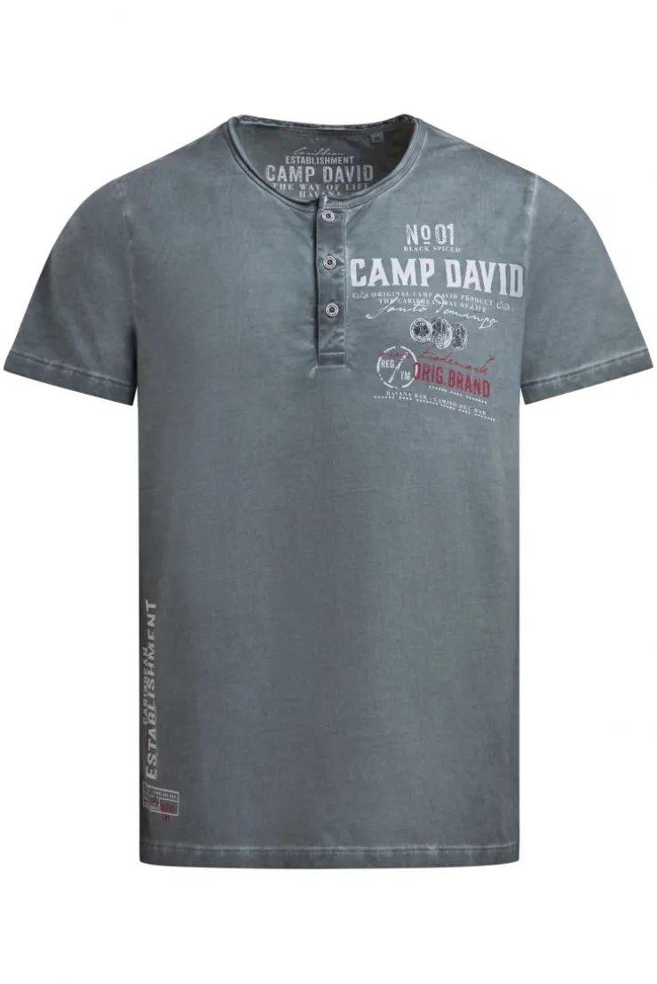 Henley-Shirt Oil Dyed mit Label Prints green shadow