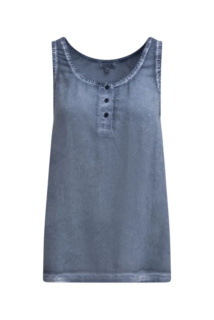 Henley-Top Oil Dyed mit Rückenprint soft azure