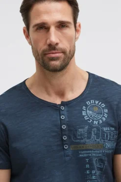 Henley-T-Shirt mit Print und Stickereien faded navy