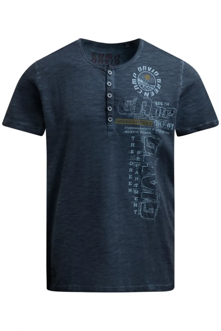 Henley-T-Shirt mit Print und Stickereien faded navy