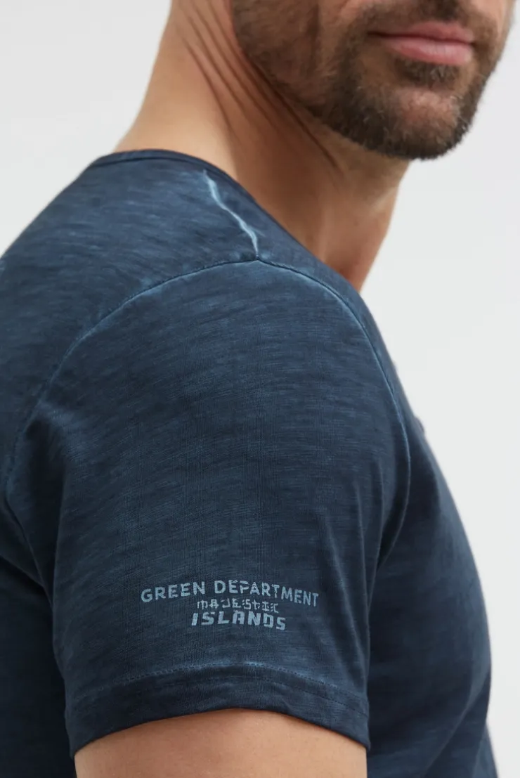 Henley-T-Shirt mit Print und Stickereien faded navy