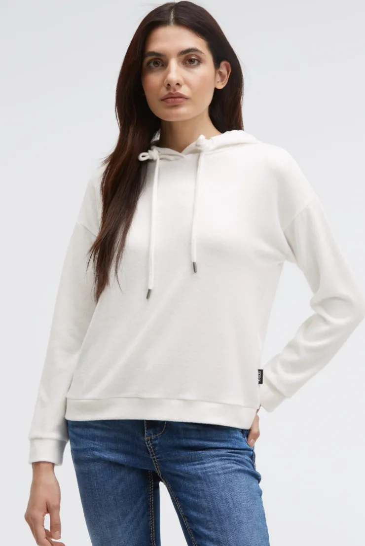 Hoodie aus Flauschstrick ivory
